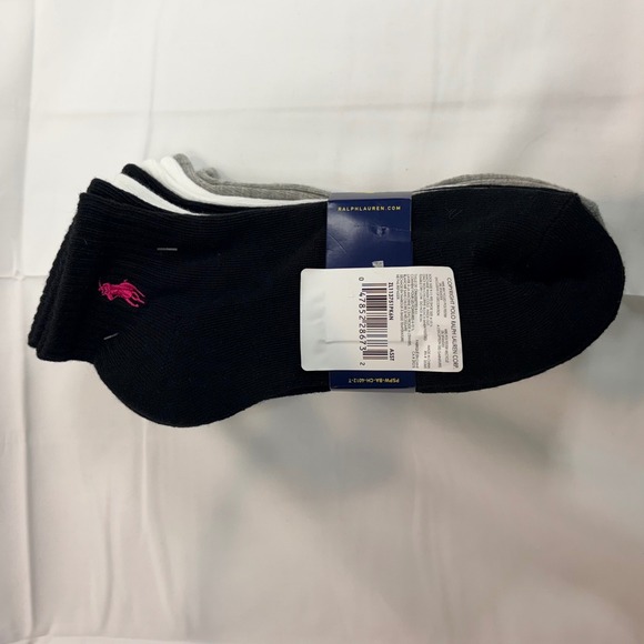 Polo Ralph Lauren 6 Pairs Ankle Socks Gray Black White Pink Pony Logo Womens OS - Picture 4 of 8